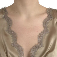 Dolce & Gabbana Brown Lace Trim V-neck Sleeveless Tank Top