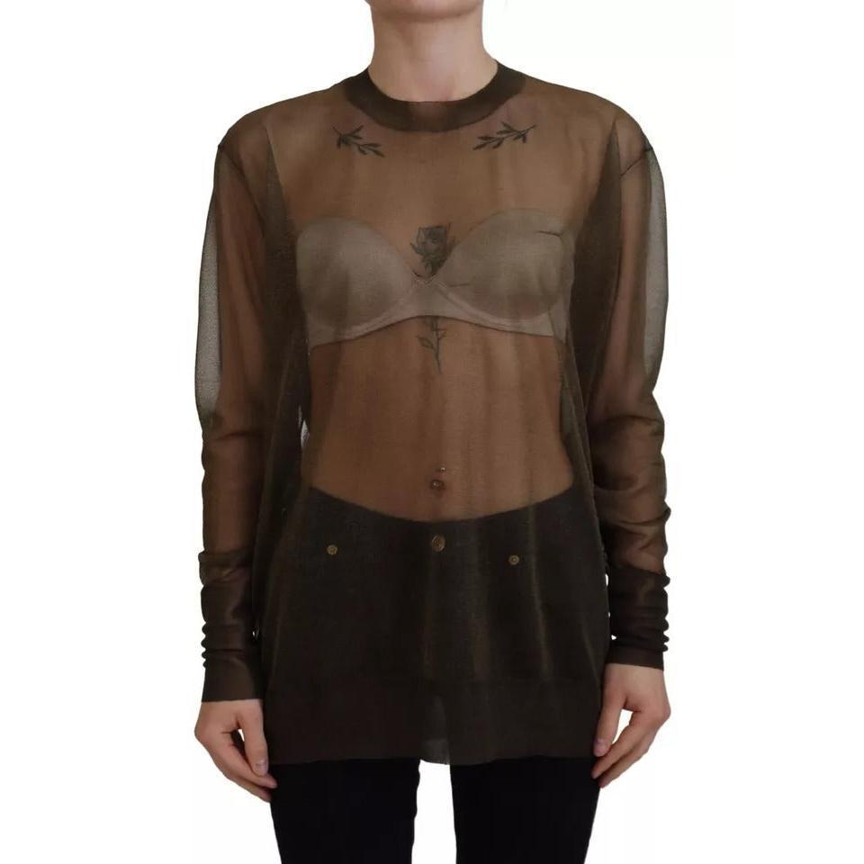 Dolce &amp; Gabbana Black Transparent Crewneck Long Sleeves Top