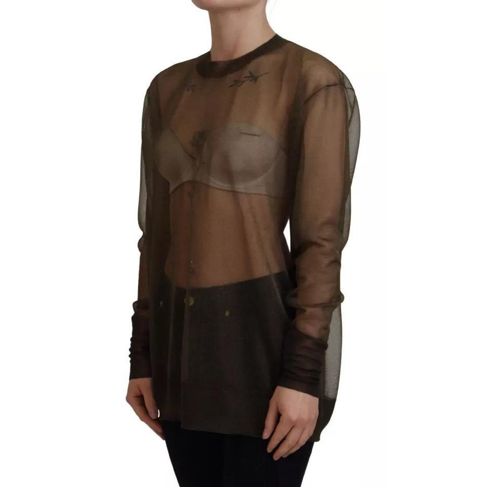 Dolce &amp; Gabbana Black Transparent Crewneck Long Sleeves Top