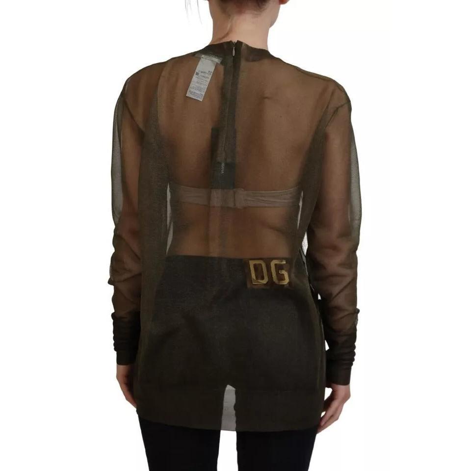 Dolce &amp; Gabbana Black Transparent Crewneck Long Sleeves Top