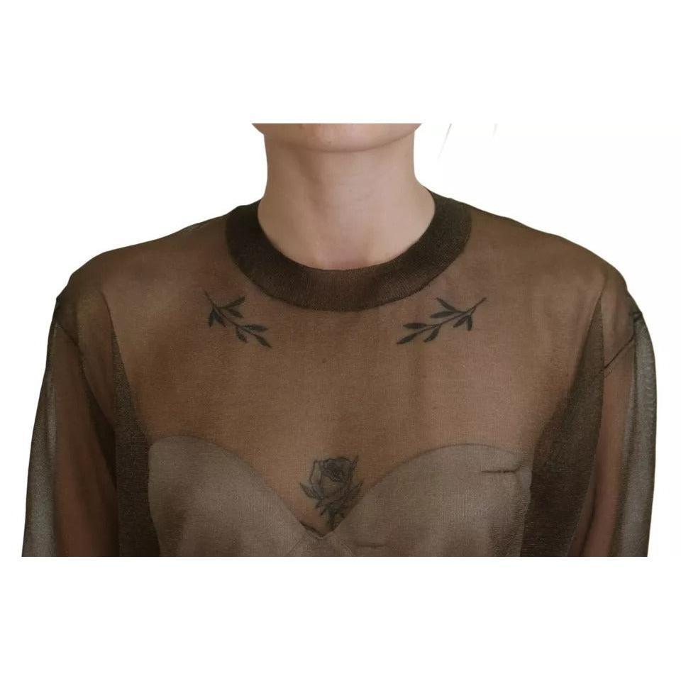 Dolce &amp; Gabbana Black Transparent Crewneck Long Sleeves Top