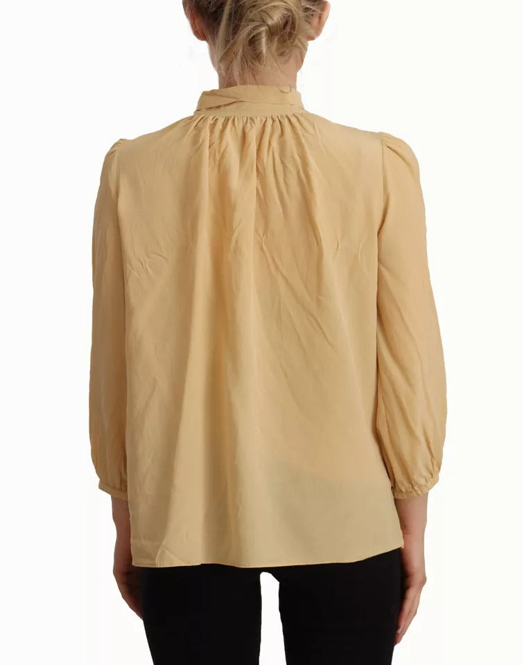 Dolce & Gabbana Mustard Ascot Collar Shirt Silk Blouse Top