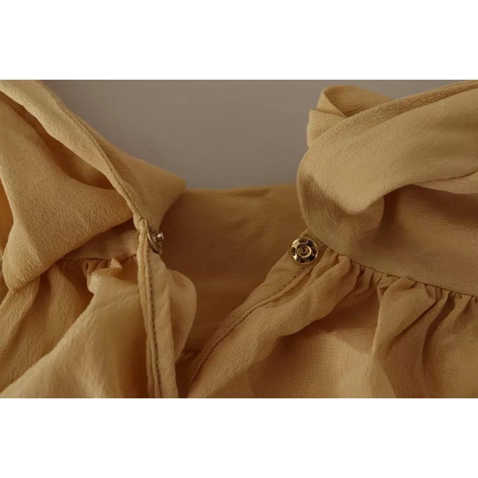 Dolce &amp; Gabbana Mustard Ascot Collar Shirt Silk Blouse Top