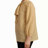 Dolce & Gabbana Mustard Ascot Collar Shirt Silk Blouse Top