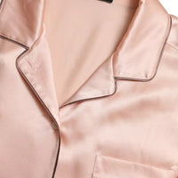 Dolce & Gabbana Pink Silk Long Sleeves Logo Pajama Blouse Top