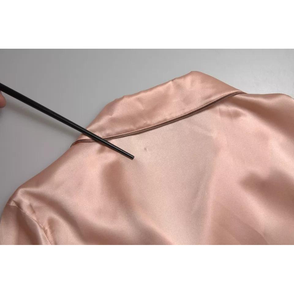 Dolce &amp; Gabbana Pink Silk Long Sleeves Logo Pajama Blouse Top