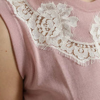 Dolce & Gabbana Pink Cashmere Lace Trim Sleeveless Tank Top