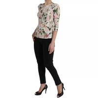 Dolce & Gabbana Pink Floral Viscose Round Neck Blouse Top