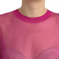 Dolce & Gabbana Pink Transparent Crewneck Long Sleeves Top