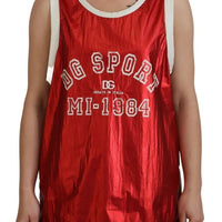 Dolce & Gabbana Red Nylon Logo Print Sleeveless Jersey Top