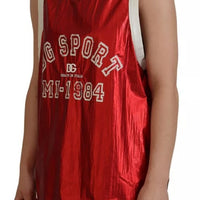 Dolce & Gabbana Red Nylon Logo Print Sleeveless Jersey Top