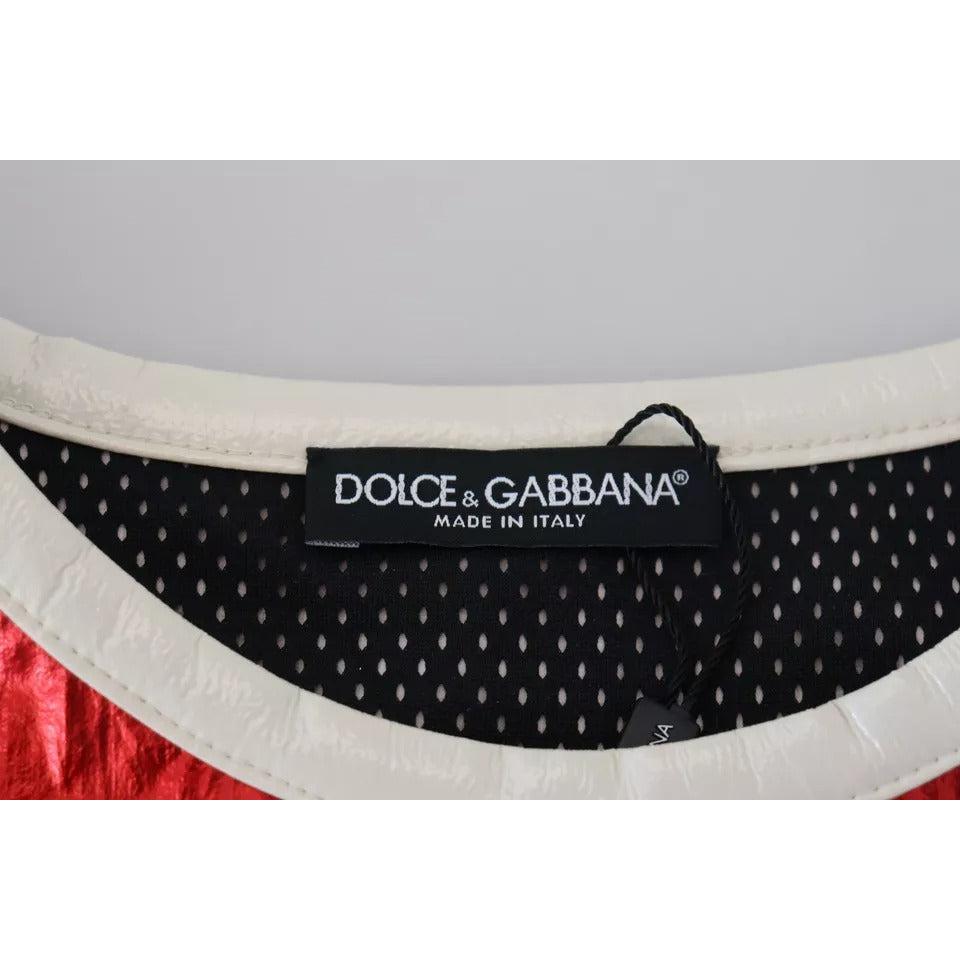 Dolce &amp; Gabbana Red Nylon Logo Print Sleeveless Jersey Top