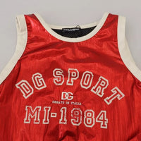 Dolce & Gabbana Red Nylon Logo Print Sleeveless Jersey Top