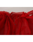 Dolce & Gabbana Red Silk Ascot Collar Ruffles Blouse Top