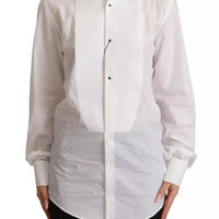 Dolce & Gabbana White Cotton Dress Collared Long Sleeves Shirt Top