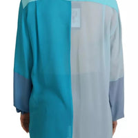 Dolce & Gabbana Blue Collar Long Sleeve Blouse Silk Top