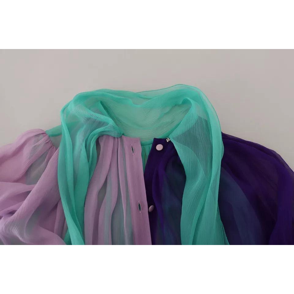 Dolce &amp; Gabbana Multicolor Long Sleeves Ascot Collar Silk Top