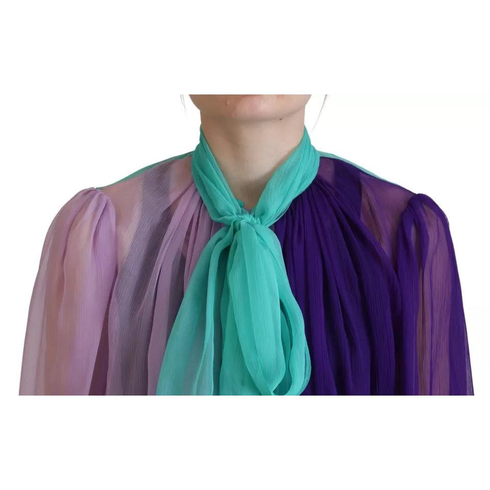 Dolce &amp; Gabbana Multicolor Long Sleeves Ascot Collar Silk Top