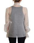 Dolce & Gabbana White Ascot Collar Long Sleeves Blouse Top