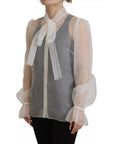 Dolce & Gabbana White Ascot Collar Long Sleeves Blouse Top