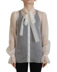 Dolce & Gabbana White Ascot Collar Long Sleeves Blouse Top