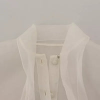 Dolce & Gabbana White Ascot Collar Long Sleeves Blouse Top