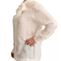 Dolce & Gabbana White Blouse Ascot Collar Shirt Silk Button Top