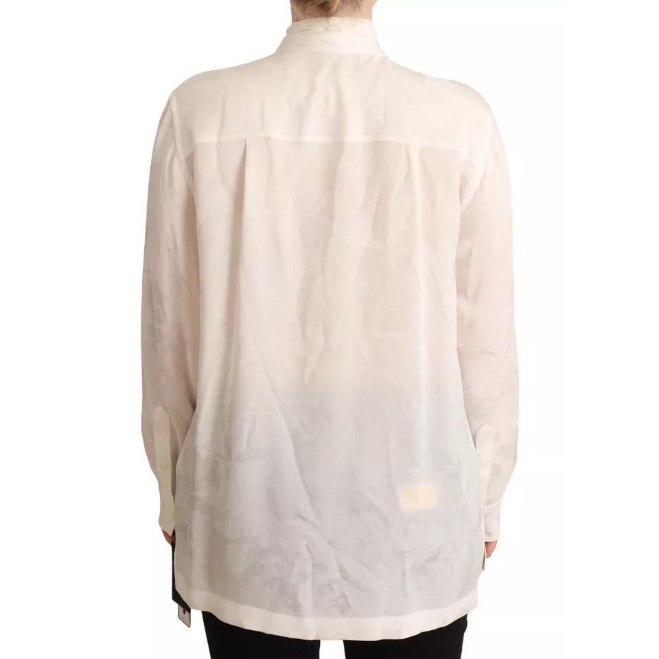 Dolce &amp; Gabbana White Blouse Ascot Collar Shirt Silk Button Top