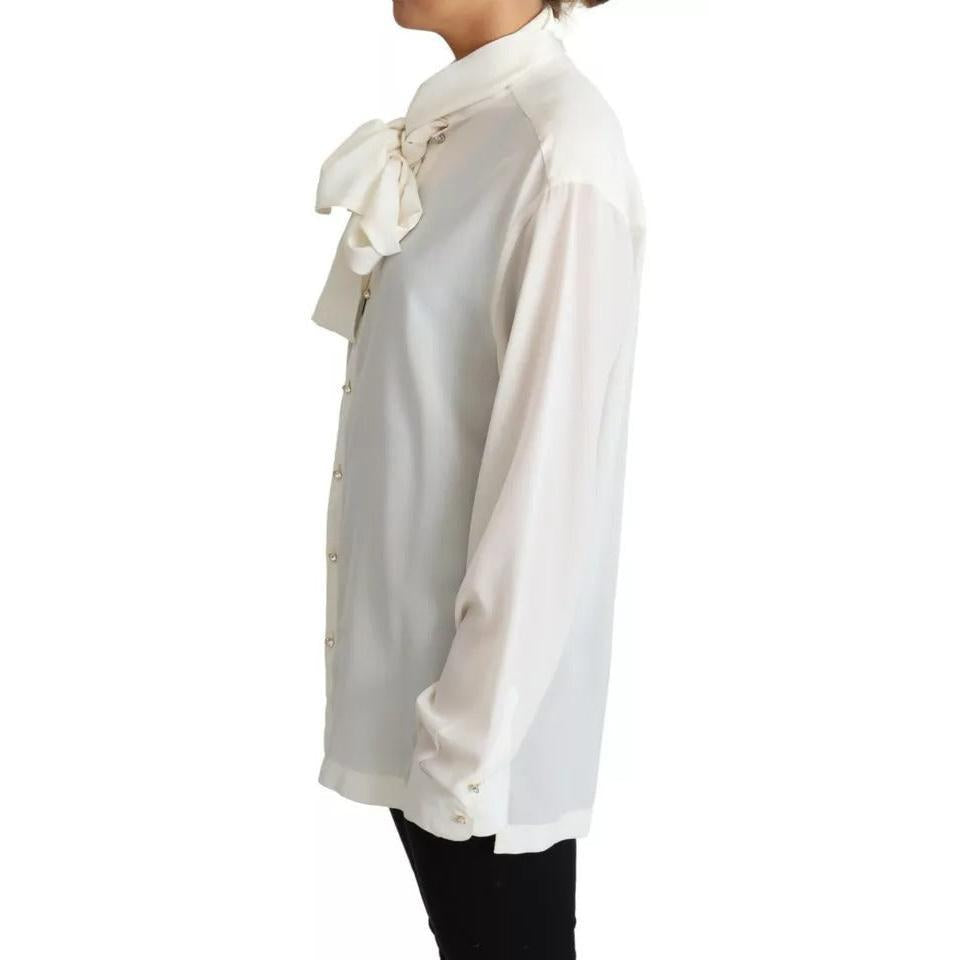 Dolce &amp; Gabbana White Blouse Ascot Collar Shirt Silk Top