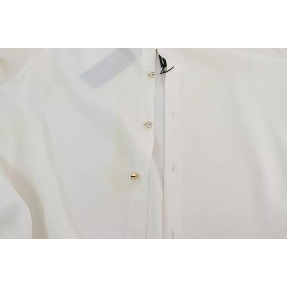 Dolce &amp; Gabbana White Blouse Ascot Collar Shirt Silk Top