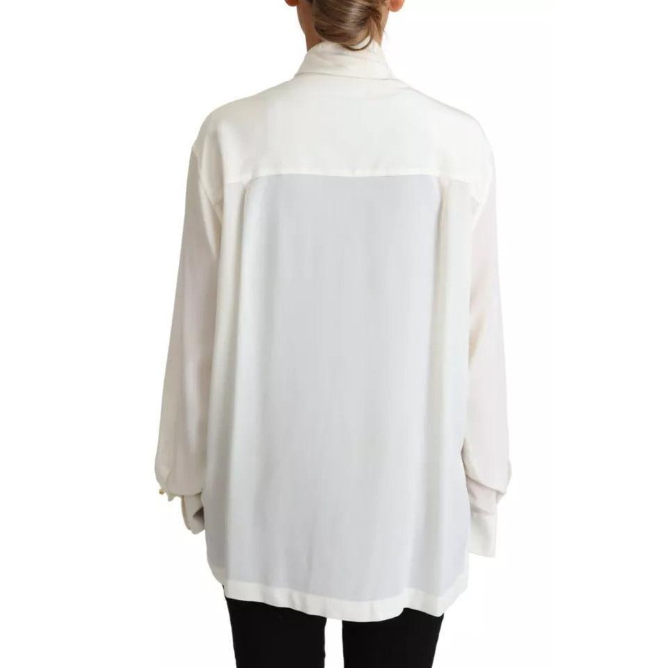 Dolce &amp; Gabbana White Blouse Ascot Collar Shirt Silk Top