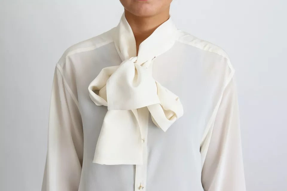 Dolce & Gabbana White Blouse Ascot Collar Shirt Silk Top