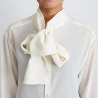 Dolce & Gabbana White Blouse Ascot Collar Shirt Silk Top