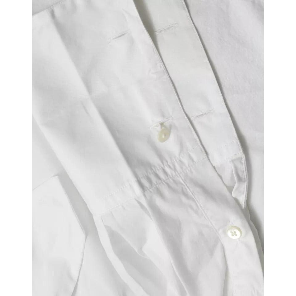 Dolce &amp; Gabbana White Cotton Ascot Collar Long Sleeves Top