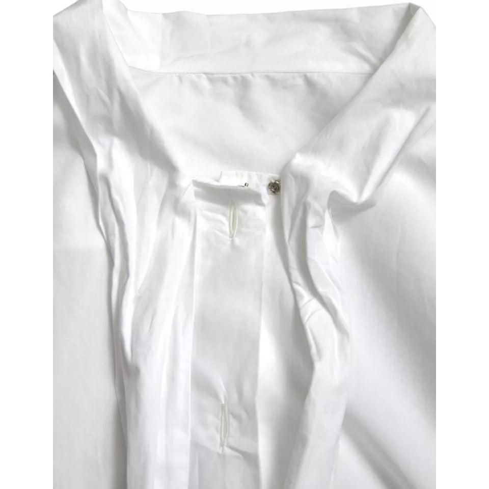 Dolce &amp; Gabbana White Cotton Ascot Collar Long Sleeves Top