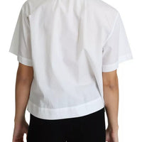 Dolce & Gabbana White Cotton Decorative Button Collared Top