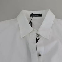 Dolce & Gabbana White Cotton Decorative Button Collared Top