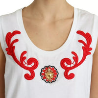 Dolce & Gabbana White Cotton Heart Applique Sleeveless Tank Top