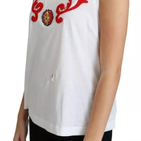 Dolce & Gabbana White Cotton Heart Applique Sleeveless Tank Top