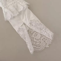 Dolce & Gabbana White Cotton Lace Trim Turtle Neck Blouse Top