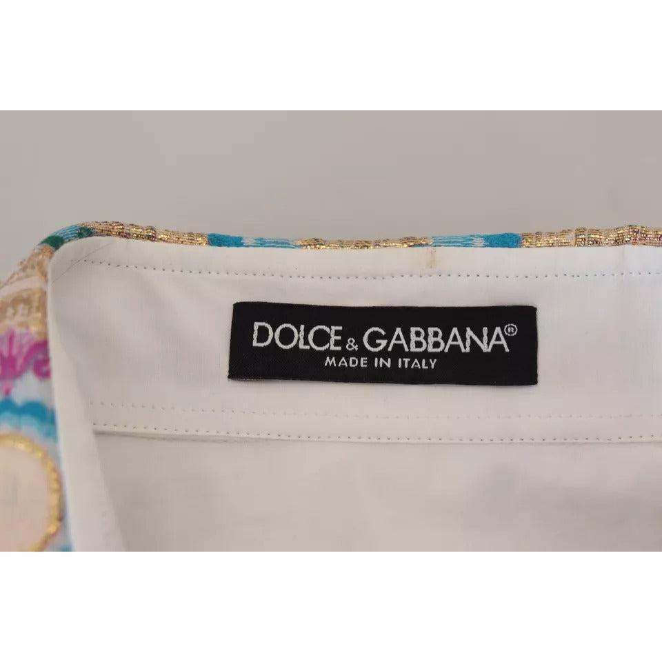 Dolce &amp; Gabbana White Floral Jacquard Cotton Long Sleeves Top