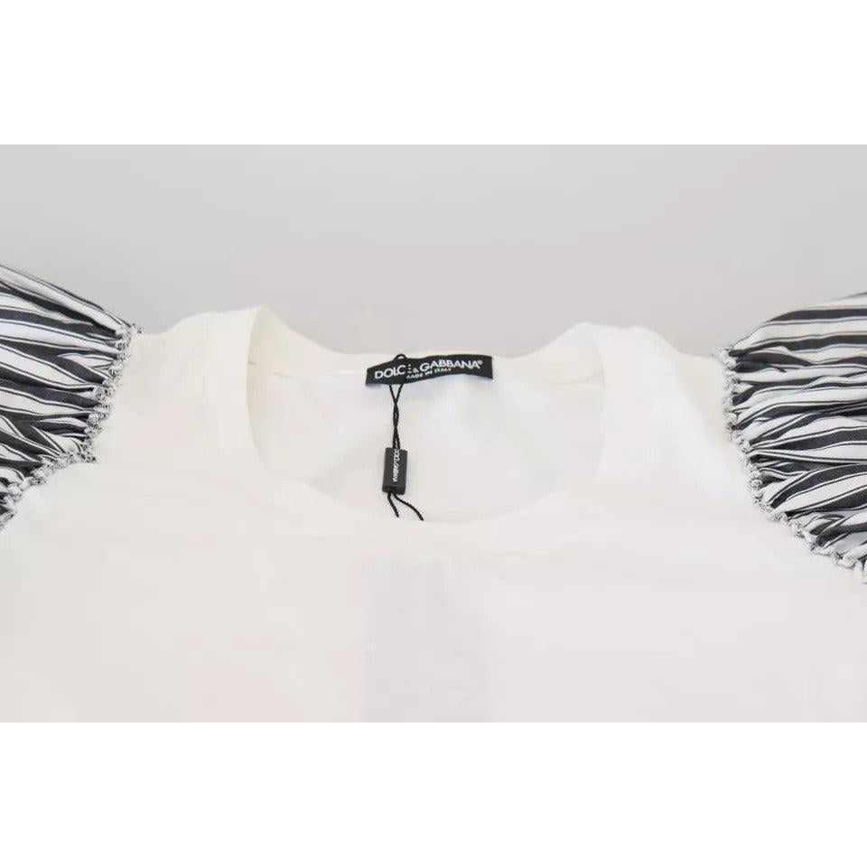 Dolce &amp; Gabbana White Striped Short Sleeves Pullover Top