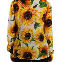 Dolce & Gabbana White Sunflower Silk Ascot Collar Blouse Top