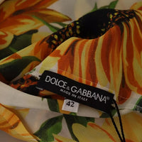 Dolce & Gabbana White Sunflower Silk Ascot Collar Blouse Top