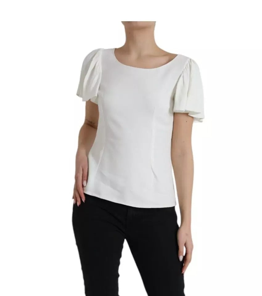 Dolce & Gabbana White Viscose Round Neck Short Sleeves Top