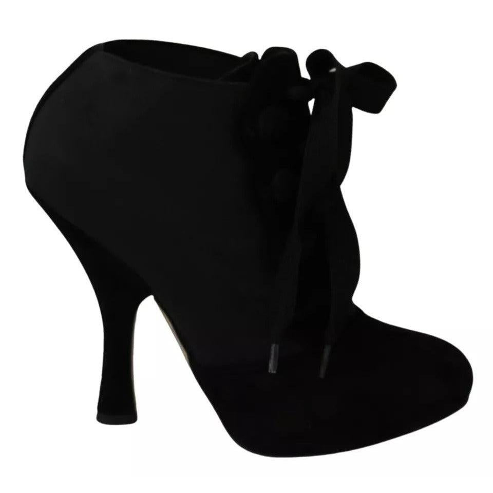 Dolce &amp; Gabbana Black Suede Stretch Ankle Boots Booties Shoes
