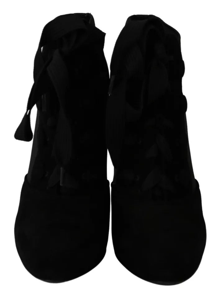 Dolce & Gabbana Black Suede Stretch Ankle Boots Booties Shoes