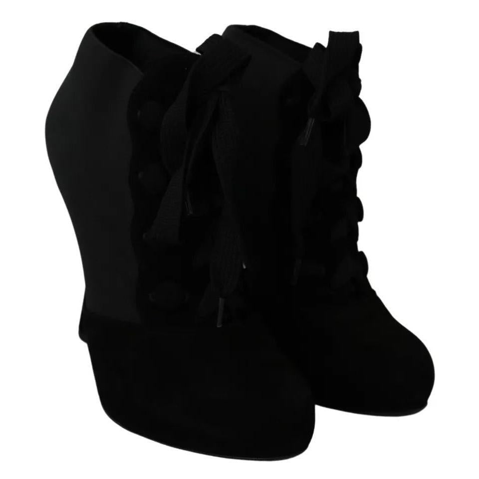 Dolce &amp; Gabbana Black Suede Stretch Ankle Boots Booties Shoes