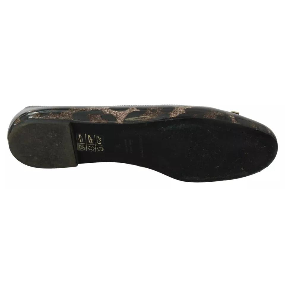 Dolce &amp; Gabbana Brown Leopard Ballerina Flats Leather Shoes