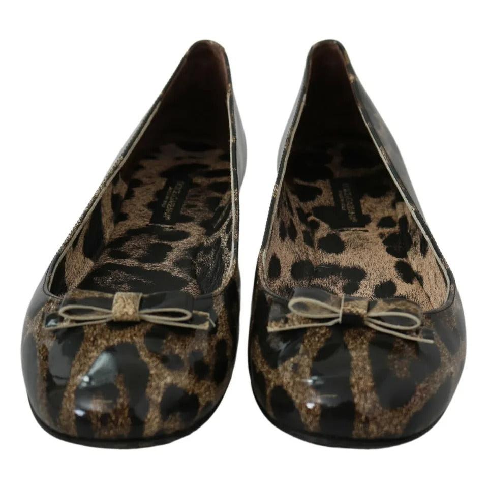 Dolce &amp; Gabbana Brown Leopard Ballerina Flats Leather Shoes